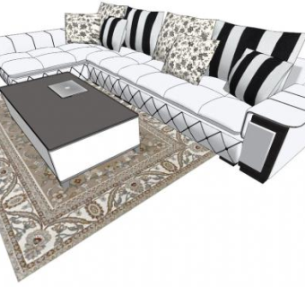 欧式沙发组合转角沙发SU模型下载_sketchup草图大师SKP模型