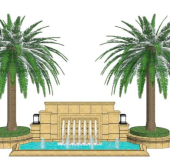 喷泉水设备景墙SU模型下载_sketchup草图大师SKP模型