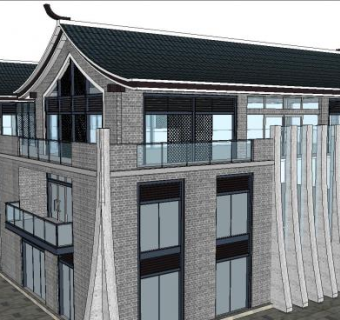 独栋别墅中式风格装修SU模型下载_sketchup草图大师SKP模型