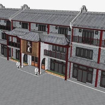 仿古建筑私房菜仿古楼房SU型下载_sketchup草图大师SKP模型