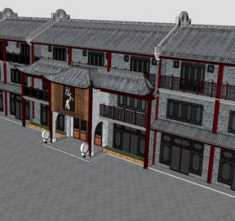 仿古建筑私房菜仿古楼房SU型下载_sketchup草图大师SKP模型