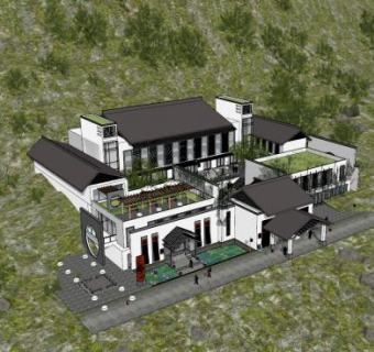 山地中式酒店SU模型下载_sketchup草图大师SKP模型