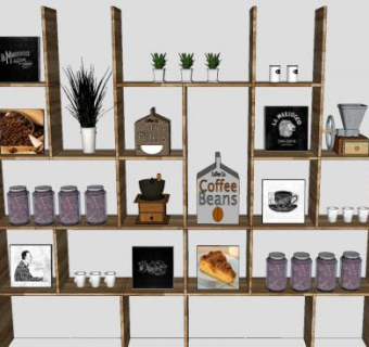 咖啡店货架陈列展示架SU模型下载_sketchup草图大师SKP模型