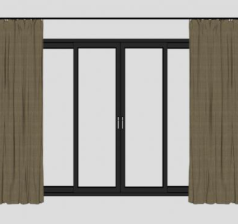 客厅黑框玻璃推拉门带窗帘SU模型下载_sketchup草图大师SKP模型
