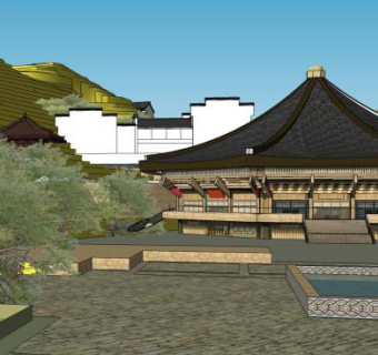 山地地形徽派古建规划SU模型下载_sketchup草图大师SKP模型