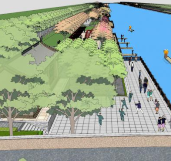 大型临水公园广场景观SU模型