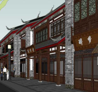 云南仿古街(东)商业街SU模型下载_sketchup草图大师SKP模型