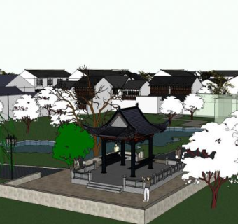 江南水乡仿古建筑SU模型下载_sketchup草图大师SKP模型