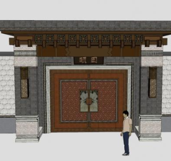 大宅门住宅大门SU模型下载_sketchup草图大师SKP模型