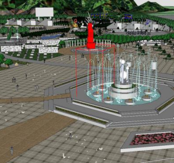 广场景观公园场景SU模型