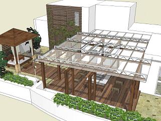 中式屋顶庭院园林景观SU模型