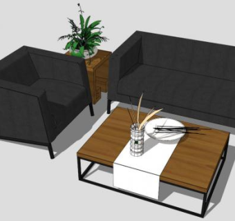 简易沙发桌椅组合SU模型下载_sketchup草图大师SKP模型