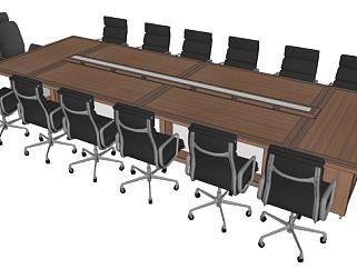 大型会议桌办公桌椅SU模型下载_sketchup草图大师SKP模型