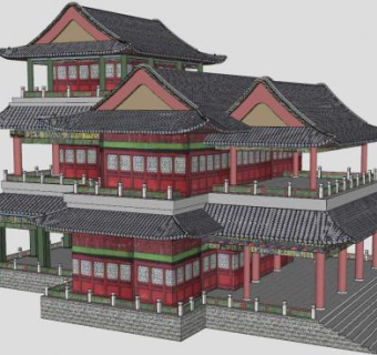 古建娱乐戏台娱乐SU模型下载_sketchup草图大师SKP模型