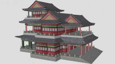 古建娱乐戏台娱乐SU模型下载_sketchup草图大师SKP模型