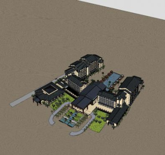 东山岛酒店建筑SU模型下载_sketchup草图大师SKP模型