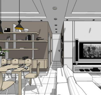 现代室内装修布置SU模型下载_sketchup草图大师SKP模型