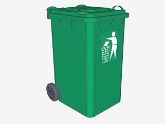 <em>道路</em>移动室外绿色垃圾桶公园环保垃圾箱<em>SU模型</em>