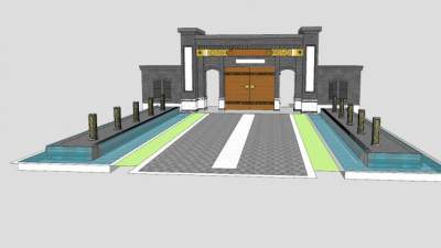 中式风格大门古建筑SU模型下载_sketchup草图大师SKP模型