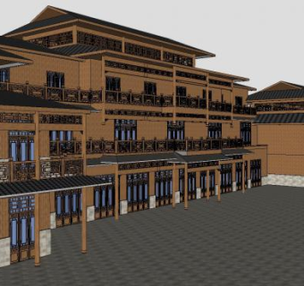 苗族干栏仿古建筑地方民族SU模型下载_sketchup草图大师SKP模型