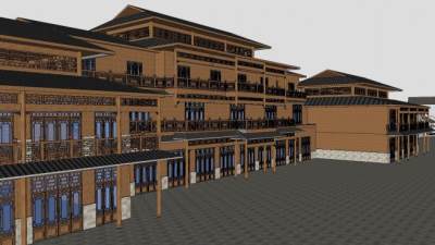 苗族干栏仿古建筑地方民族SU模型下载_sketchup草图大师SKP模型