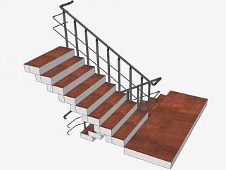 剪刀梯室内楼梯扶手台阶SU模型下载_sketchup草图大师SKP模型
