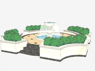 喷泉水池景观庭院SU模型下载_sketchup草图大师SKP模型