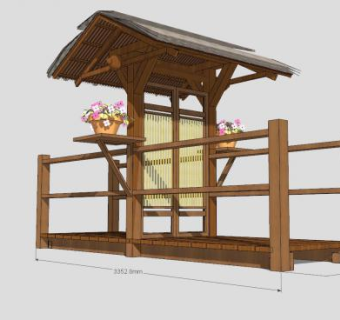 山庄木门庭院门头景观小品SU模型