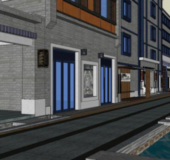中式商业街景欢改造SU模型下载_sketchup草图大师SKP模型