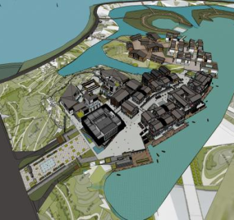 湖北梧桐湖水乡小镇商业街SU模型下载_sketchup草图大师SKP模型