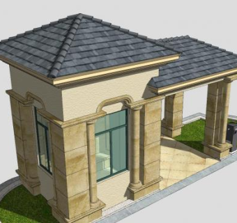 欧式保安亭门卫保安室SU模型下载_sketchup草图大师SKP模型