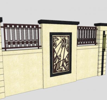 围墙园林景观建筑SU模型下载_sketchup草图大师SKP模型