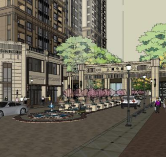 太湖官邸局部透视新古典商业街高层住宅建筑SU模型