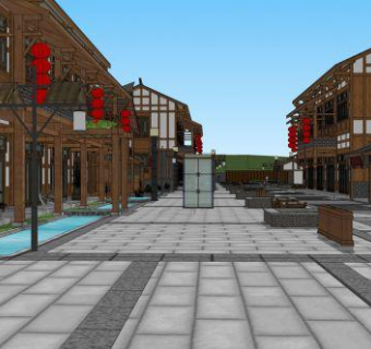 新中式的商业街SU模型下载_sketchup草图大师SKP模型