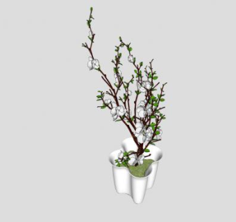 白色桃花花瓶植物SU模型下载_sketchup草图大师SKP模型