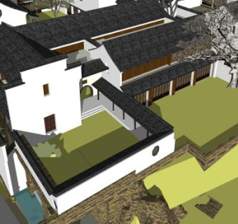 九华山徽派古建规划宗教SU模型下载_sketchup草图大师SKP模型