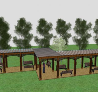 廊架凉亭庭院景观SU模型