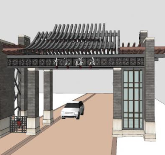 仿古建筑大门中式大门SU模型下载_sketchup草图大师SKP模型