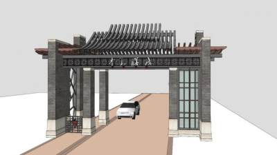 仿古建筑大门中式大门SU模型下载_sketchup草图大师SKP模型