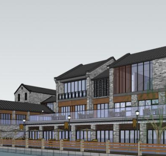 商业街沿河古建商业街方案SU模型下载_sketchup草图大师SKP模型