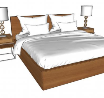 现代欧式床铺 床头柜灯SU模型下载_sketchup草图大师SKP模型