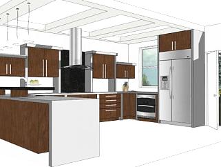 厨房吧台电冰箱室内装修SU模型下载_sketchup草图大师SKP模型