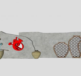 酒主题景墙围墙SU模型下载_sketchup草图大师SKP模型