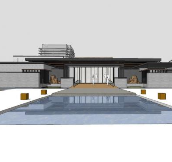 大型会所群组现代中式建筑SU模型下载_sketchup草图大师SKP模型