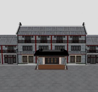 仿古建筑酒店仿古风格SU模型下载_sketchup草图大师SKP模型