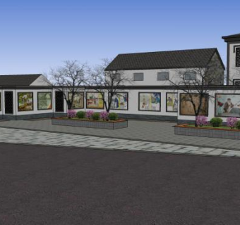 中式古建筑院墙SU模型下载_sketchup草图大师SKP模型