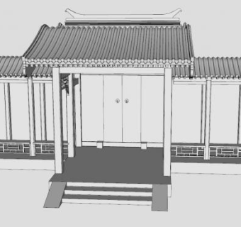 四合院垂花门清式风格SU模型下载_sketchup草图大师SKP模型