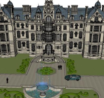 法式大庄园豪华别墅SU模型下载_sketchup草图大师SKP模型