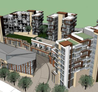 山地商业街建筑SU模型下载_sketchup草图大师SKP模型