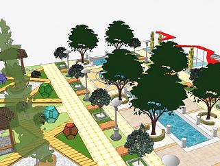 广场景观庭院建筑SU模型下载_sketchup草图大师SKP模型